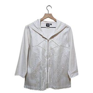 Sharon Young NWT White Enchanted Summer Hooded Sweater Sz M